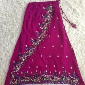 UMBRANDED Embroidered Rhinestones Long Maxi Skirt A-Line Handmade Lined Pink S